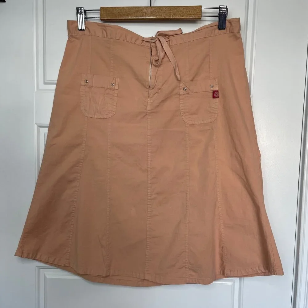 XCVI Wearables Womens Drawstring A-Line Skirt‎ Size Medium Cotton Pockets Peach